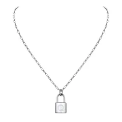 [PROSTEEL] レディース ステンレス 小さい パドロック 南京錠 ネックレス イニシャルQ 45センチ シンプル 個性派 女性 アクセサリー