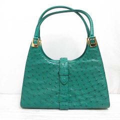 ルイフェロー LOUIS FERAUD 美品 オーストリッチ レザー ワンショルダー ハンド バッグ グリーン 緑 ゴールド色金具 JRAのサムネイル