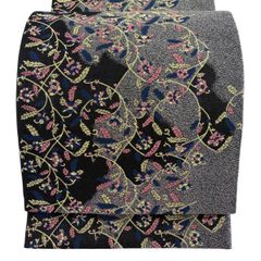 【美品】 袋帯 逸品 斉藤上太郎 落款 花唐草 箔 黒 六通 正絹 【中古】
