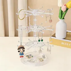 【新品】 Renjzle ジュエリースタンド 3段 360度回転 アクセサリースタンド 大容量 ネックレス ピアス ブレスレット収納 卓上 アクリル製