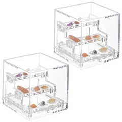 【新品】 BENECREAT　2個　クリアディスプレイケース　3段スタンド付き　5.2x6x5.2cm　台座付き　ミニチュアモデル　ストーン　鉱石・鉱物・標本ショーケース　防塵防汚れ　コレクション保護