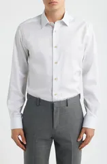デイビッドドナヒュー メンズ トップス シャツ コットン Davidonahue Trim Fit Neat Cotton Twill Dresshirt White Dune ホワイト