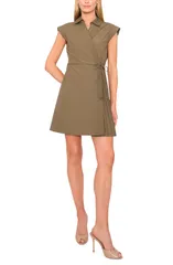ハロゲン レディース トップス ワンピース プリーツ ミニ Halogen Pleated Wrap Minidress OLIVE NIGHT オリーブ