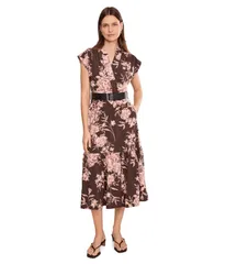 カルバンクライン レディース トップス ワンピース A ライン フラワー柄 ミディ フラワー Calvin Klein Short Sleeve Floral Commuter Belted ALin