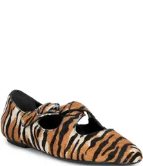 シュッツ レディース シューズ パンプス プリント Schutz Molly Tiger Print Calf Hair Crosstrap Flats NaturalBlack ブラック