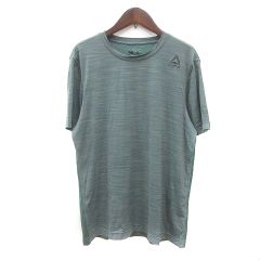 リーボック Reebok カットソー Tシャツ クルーネック ボーダー 半袖 切替 0 XS 緑 グリーン /MN