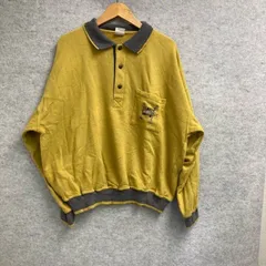 SW3-31  ユーロ古着 コットン ポリエステル 長袖 刺繍 ポロスウェット マスタード メンズ