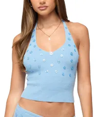 アディクテッド レディース トップス シャツ ニット ホルター Edikted Nataly Button Knit Halter Top LightBlue ブルー