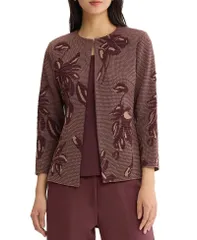 ミソック レディース アウター ジャケット・ブルゾン フラワー柄 ニット フラワー Misook Heritage Floral Jacquard Flat Knit Jacket MahoganyC