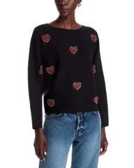 ティー・タハリ レディース アウター ニット・セーター クルーネック Tahari Crystal Embellished Hearts Crewneck Sweater Black ブラック