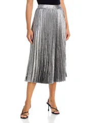 ティー・タハリ レディース ボトムスカート プリーツ ミディ Tahari Pull On Pleated Midi Skirt Liquid Silver シルバー