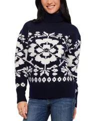 カレンケーン レディース アウター ニット・セータートルネック Karen Kane Jacquard Turtleneck Sweater Cream with Navy クリーム