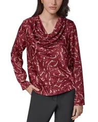 ダナ キャラン ニューヨーク レディース トップス シャツ プリント Donna Karanew York Printed Burnout Cowl Neck Top Black Cherry ブラッ