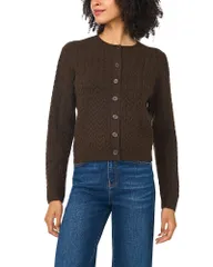 ヴィンスカムート レディース アウター カーディガン クルーネック セーター ニット VINCE CAMUTO Crewneck Cable Knit Cardigan Sweater Chocola