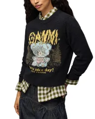 ガニー レディース アウター ニット・セーター クルーネック GANNI Foresteddy Crewneck Sweater Phantom フォレスト