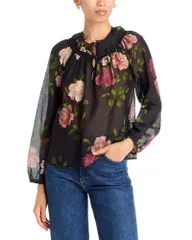 ジョニーワズ レディース トップス シャツ レーストリム シアー シルク コットン レース Johnny Was Bowdie Cotton Silk Lace Trim Sheer Top Mist