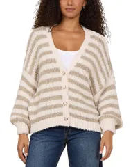 ヴィンテージハバナ レディース アウター ニット・セーター Vネック カーディガン Vintage Havana Striped V Neck Cardigan Ivory アイボリー