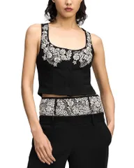 サンク セプト レディース アウター ベスト クロップド Cinq Sept Aliana Embellished Cropped Vest Blackclear ブラック