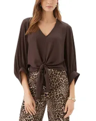 カレンケーン レディース トップス シャツ ブラウス Karen Kane Blouson Sleeve Tie Front Blouse Chocolate チョコレート