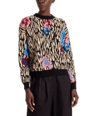 ティー・タハリ レディース アウター ニット・セーター プリント Tahari Printed Jacquardropped Shoulder Sweater Floraleopard アニマル