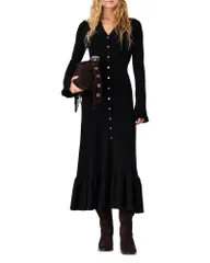 マージュ レディース トップス ワンピース フリル ニット マキシ Maje Ritakette Ruffled Knit Maxi Dress Black ブラック
