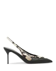 パリ テキサス レディース シューズ パンプス Paris Texas Womens Lidia Queen Of Heartsnakembosssed Slingback Pumps Black N