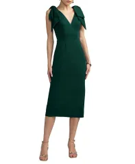 マックダガル レディース トップス ワンピース クレープチ ミディ Mac Duggal Petite Bow Strap Crepe Fitted Midi Dress Emerald エメラルド