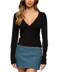 アディクテッド レディース トップス シャツ Vネック Ediktedoron V Neck Long Sleeve Top Black ブラック
