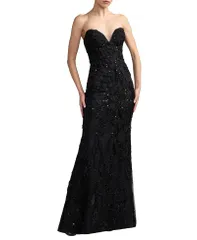 マックダガル レディース トップス ワンピース フラワー柄 メッシュ ストラップレス フラワー Mac Duggal Floral Beaded Mesh Strapless Column Gown