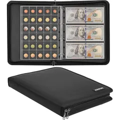 【新品】 コレクター向けコインコレクションブックホルダー、300ポケットの耐火コイン収集アルバムと36スリーブのマネー収納ケース