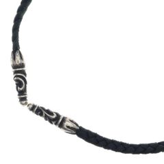 CHROME HEARTS (クロムハーツ) LEATHER BRAID スクロールレザーブレード シルバーネックレス ブラック/シルバー