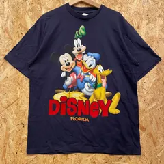 Disney ディズニー ミッキー＆フレンズ FLORIDA プリント Tシャツ XL ネイビー Disney ディズニー ミッキー ドナルド グーフィー プルート FLORIDA プリント Tシャツ XL ネイビー 濃紺 オーバーサイズ