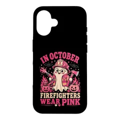 10月に消防士がピンクのがん啓発ハロウィンを着用 スマホケース iPhone 16 用
