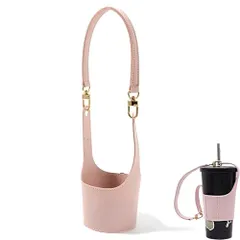 カップホルダー 防水 PUレザー 肩掛け 手提げ ドリンクホルダー カップスリーブ アウトドア ストラップ 持ち歩きに便利 丸型 タンブラー ミルクティー 通学 通勤 コーヒー ボトルホルダー(ピンク)ym 219ba35e