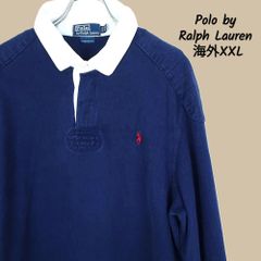 Polo by Ralph Lauren ラガーシャツ エルボーパッチ 長袖 海外 XXL ネイビー 紺 赤ポニー刺繍 CUSTOM FIT ラルフローレン【a47】