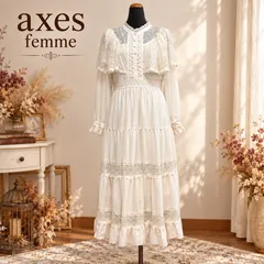 axes femme レース刺繍 ティアード ワンピース フリル 花柄 フレア ロング丈  F ガーリー フェミニン