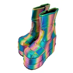 デモニア Demonia PLATFORM BOOTS メタリック レインボー パッチワーク 厚底 ブーツ メンズ US：10