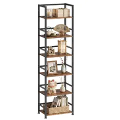 ★新品★REIBII 本棚 スリム オープンシェルフ ラック 6段 飾り棚 アイアン 木目 高さ170cm 幅40cm 収納 おしゃれ 07688186