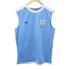 プーマ PUMA カットソー L 水色 ライトブルー オフホワイト ノースリーブ ラウンドネック 刺繍 /HO38 ■ECA008