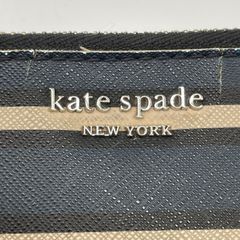 ■kate spade NEW YORK ケイトスペード ストライプ柄 コインケース カードケース キーリング付き ネイビー×ベージュ サフィアーノレザー 中古