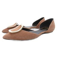 ロジェヴィヴィエ ROGER VIVIER フラットパンプス セパレート ポインテッドトゥ スエード ロゴバックル 35.5 ベージュ /GV ■GY62