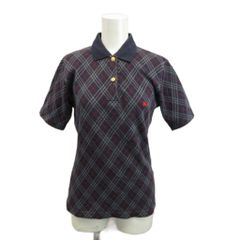バーバリー ロンドン BURBERRY LONDON ポロシャツ カットソー チェック柄 半袖 襟 M 紺 ネイビー /KK ■ECD009
