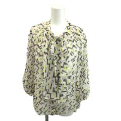 ダイアンフォンファステンバーグ DIANE von FURSTENBERG シャツ ブラウス 4 白 ホワイト 幾何学模様 ボウタイ 長袖 /RN ■ECB009
