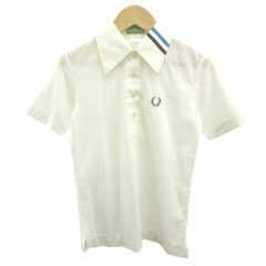 フレッドペリー FRED PERRY ポロシャツ 半袖 ストライプ柄 ロゴ刺繍 S 白 ホワイト トップス /YU ■ECC009