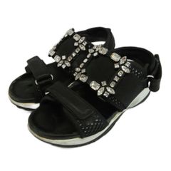ロジェヴィヴィエ ROGER VIVIER ヴィヴ ラン ストラス バックル サンダル スポーツサンダル ビジュー クリスタル 37 24cm 黒 ブラック /XZ ■GY62