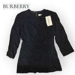 BURBERRY LONDON バーバリーロンドン 7分袖ブラウス トップス チュニック ブラウス サイズ36 ブラック 黒 シルク95％ レディース フリル ドレープ バックファスナー 長袖 高級 トップス 中古