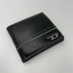 ■DIESEL ディーゼル 二つ折り財布 Dロゴ メタルプレート ブラック レザー コインケース付き メンズ 中古