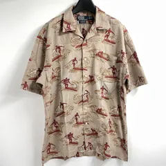 【中古】90s RALPH LAUREN アロハシャツ  サーファー柄 サイズM ブラウン ラルフローレン[17]