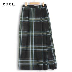 coen コーエン 通年★ タータンチェック 総柄 ツイル プリーツ ロング スカート Sz.L レディース