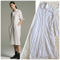 ワイズ Y's 18SS ストライプ シャツワンピース ロング 38 白×黒 綿